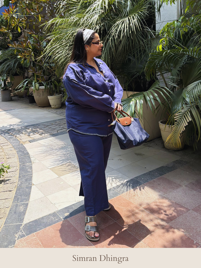 Premium Linen Co-ord Set in Navy Blue