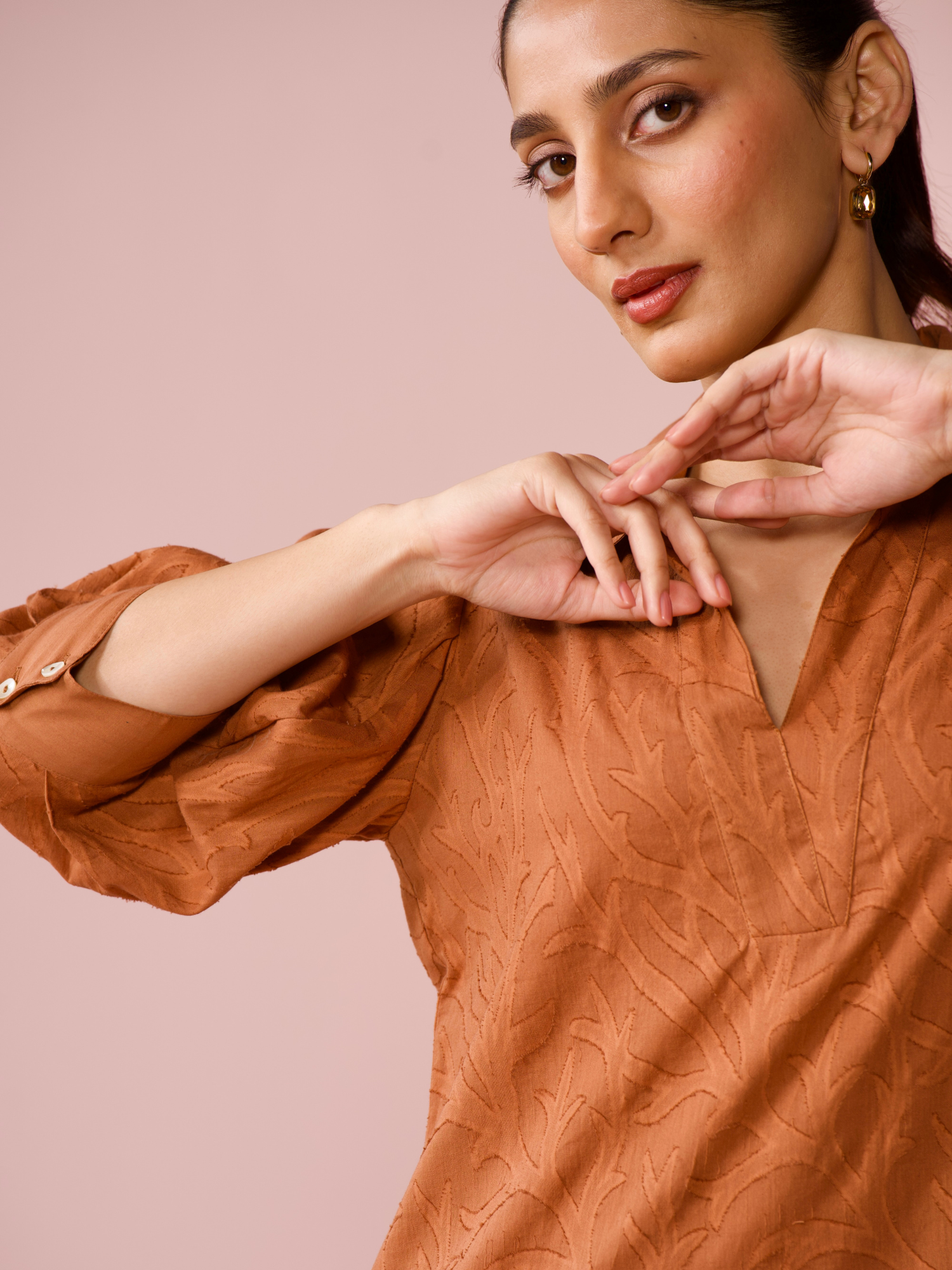 Seaside Cotton Jacquard Dress in Cocoa