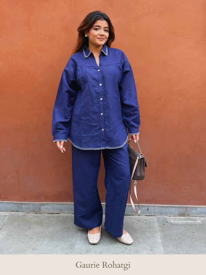 Premium Linen Co-ord Set in Navy Blue