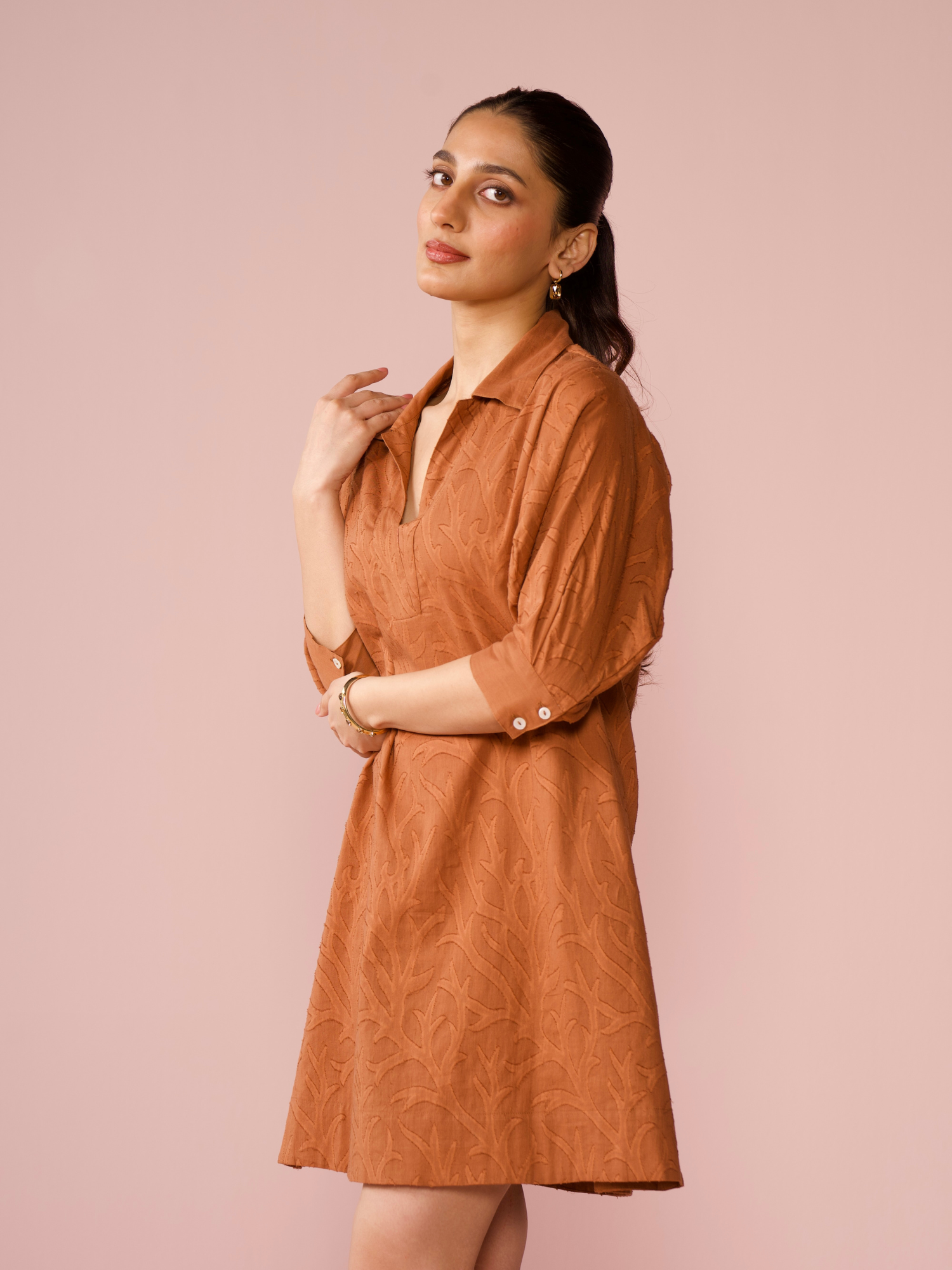 Seaside Cotton Jacquard Dress in Cocoa
