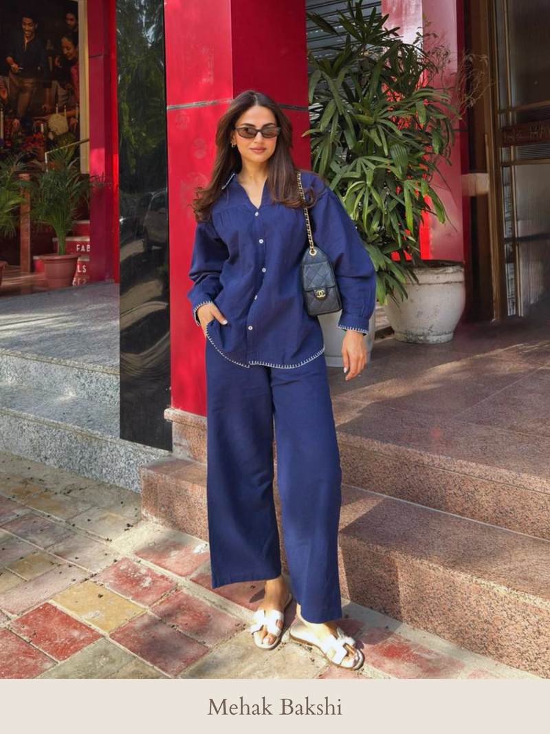 Premium Linen Co-ord Set in Navy Blue