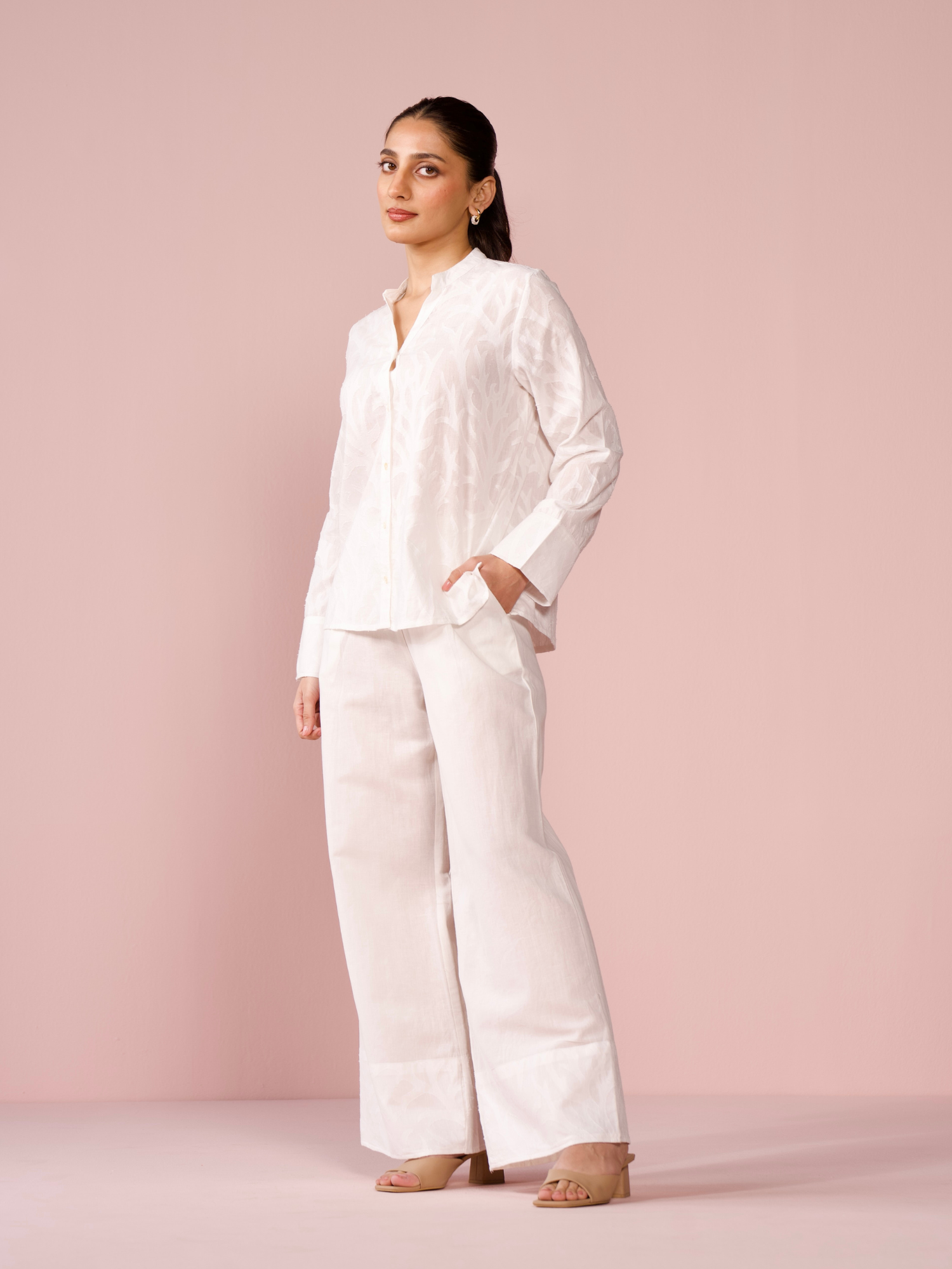 Seaside Linen Blend Jacquard Co-ord Set in Vanilla