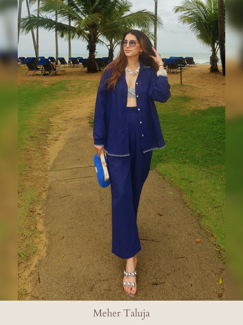 Premium Linen Co-ord Set in Navy Blue