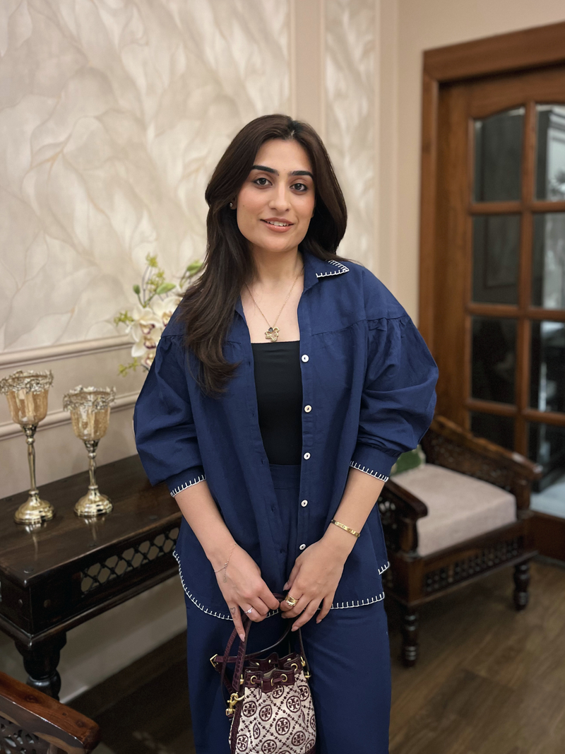 Premium Linen Co-ord Set in Navy Blue