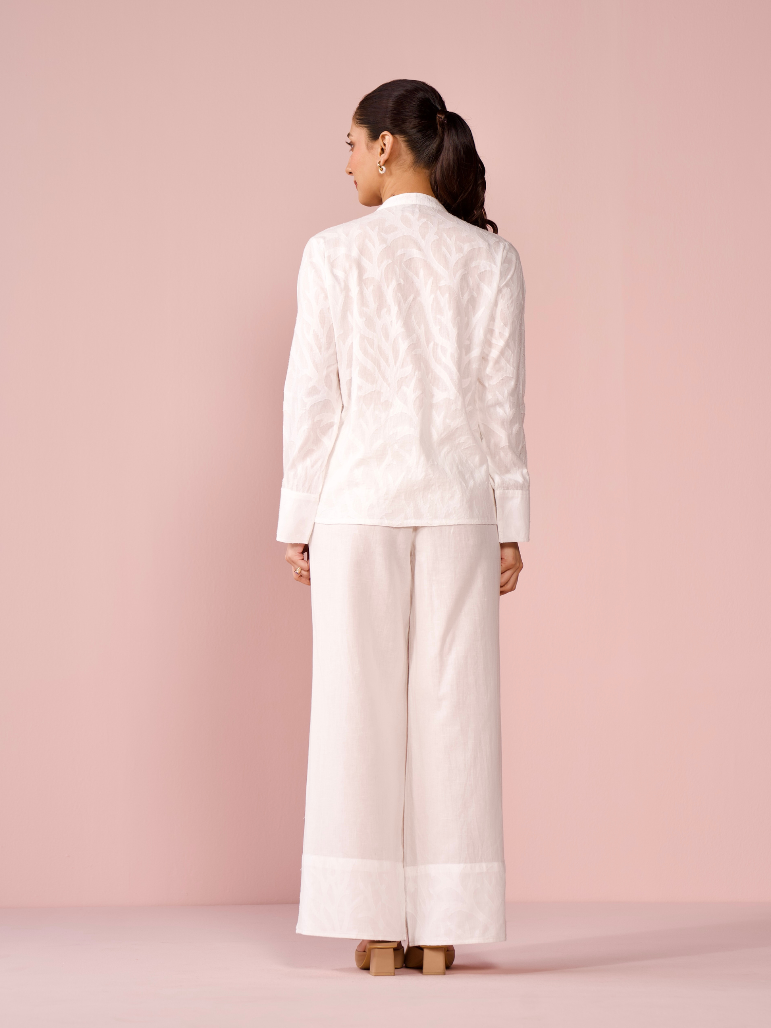 Seaside Linen Blend Jacquard Co-ord Set in Vanilla