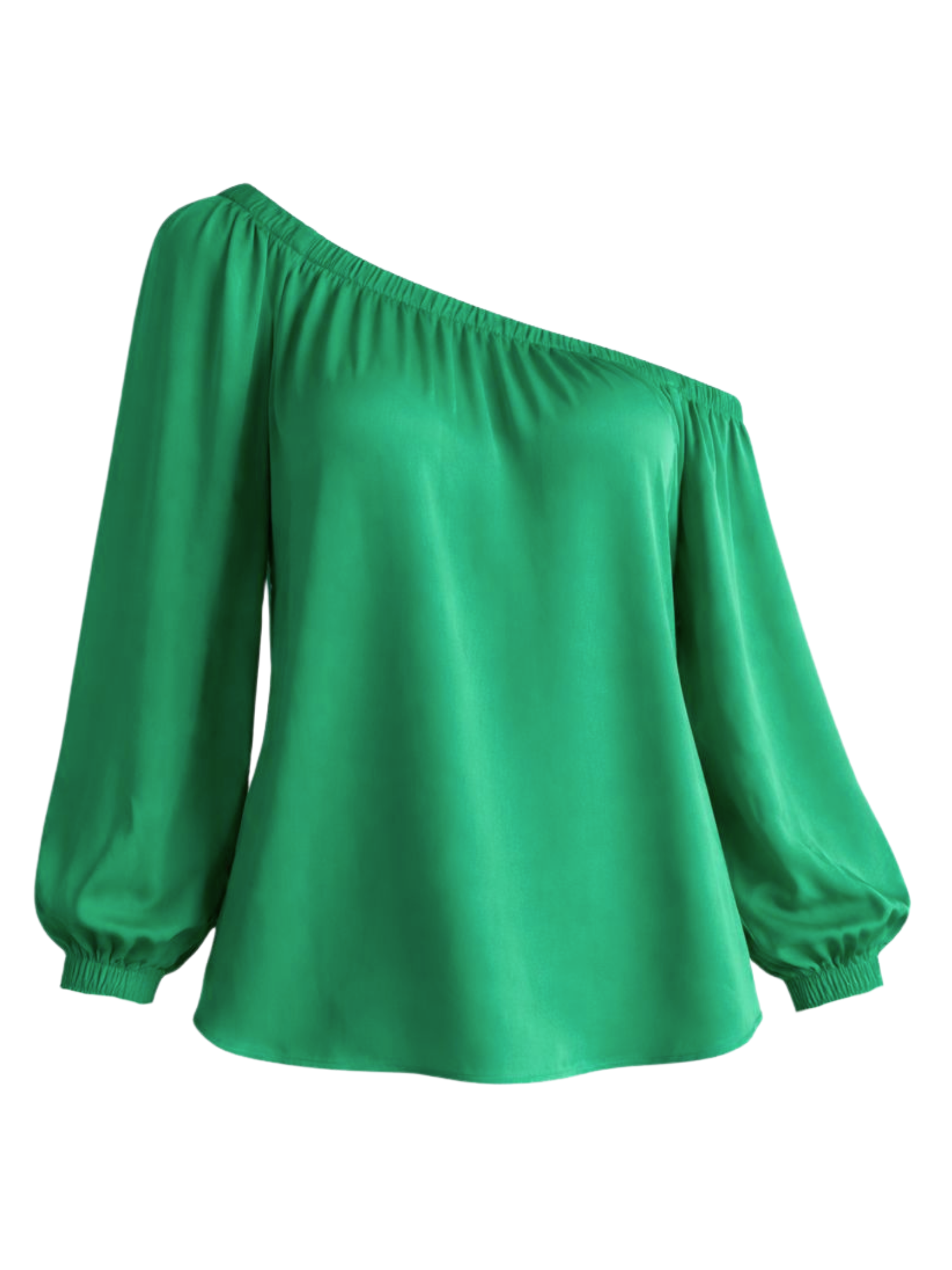 Asymmetrical Satin Blouse in Dark Green
