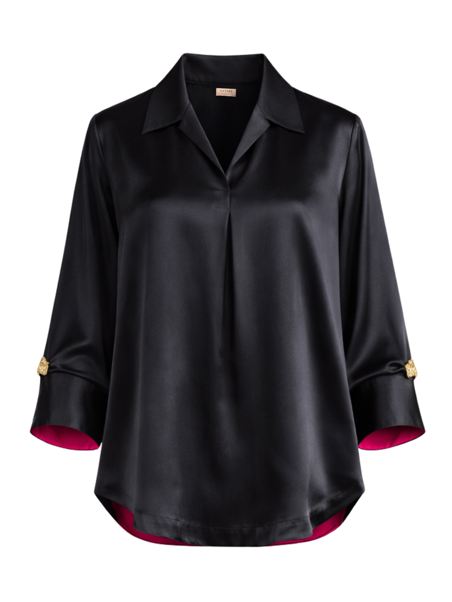 Satin Skipper Collar Top in Charcoal