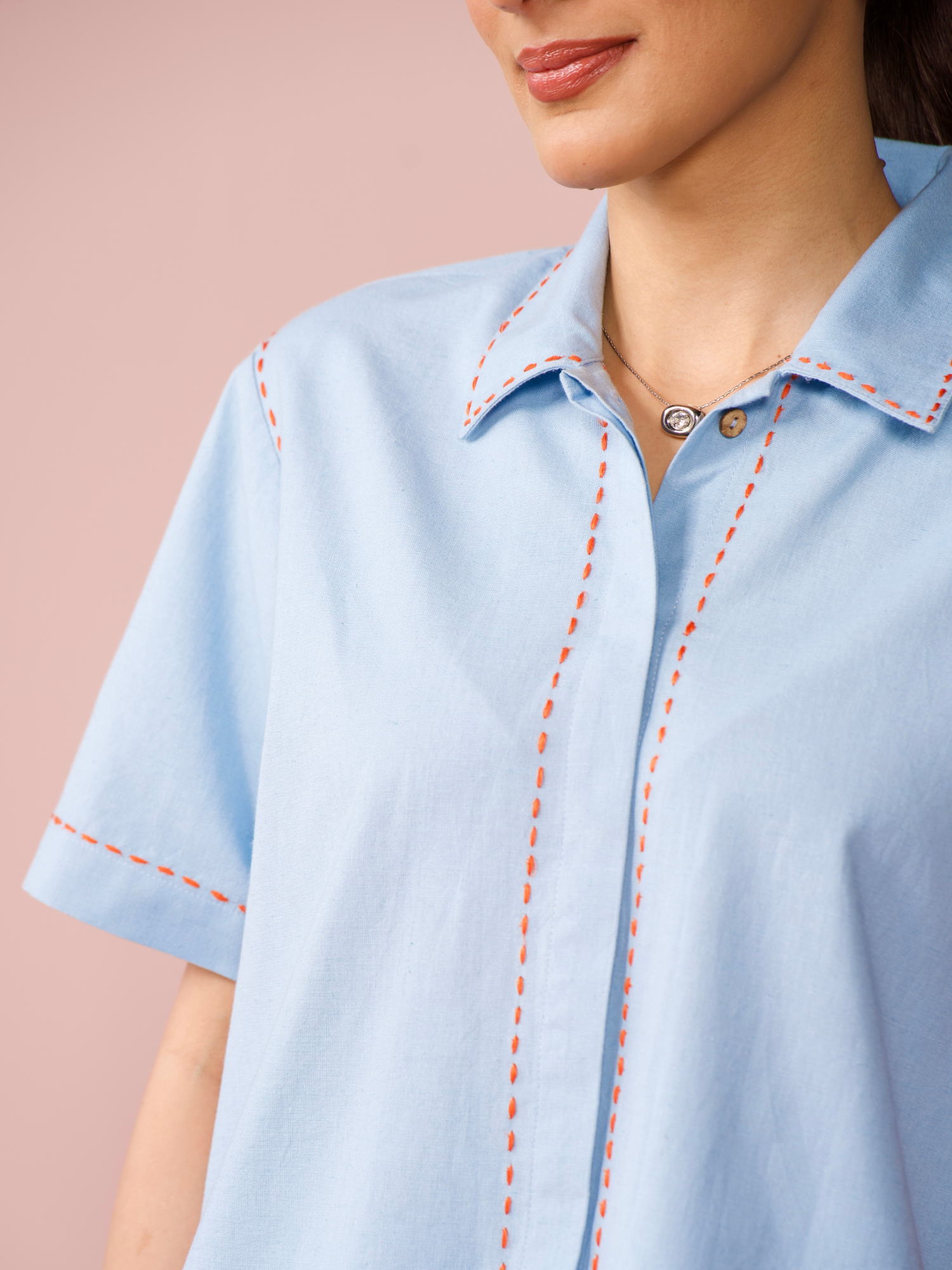 Drift Linen Blend Co-ord Set with Pants in Powder Blue