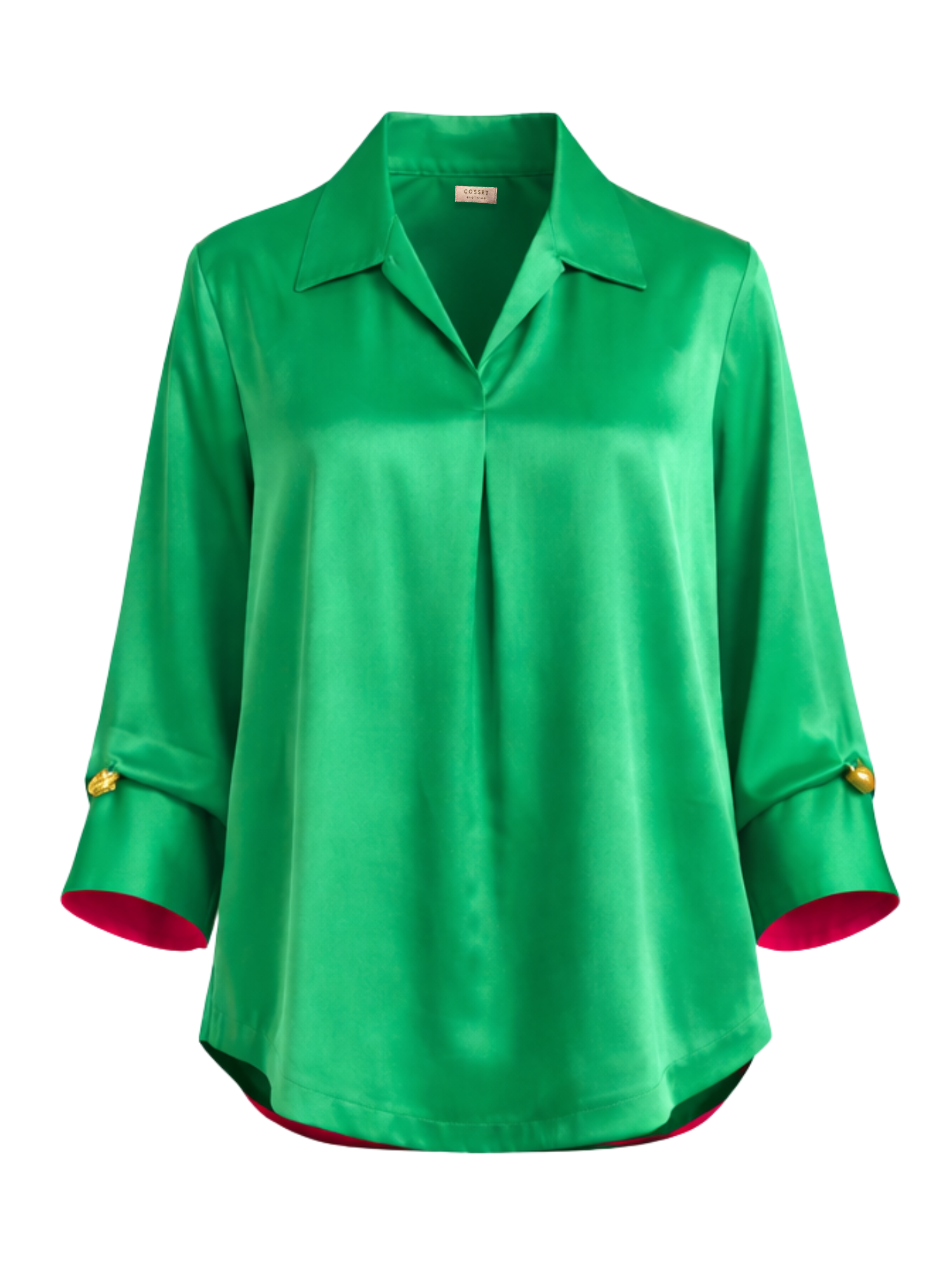 Satin Skipper Collar Top in Dark Green