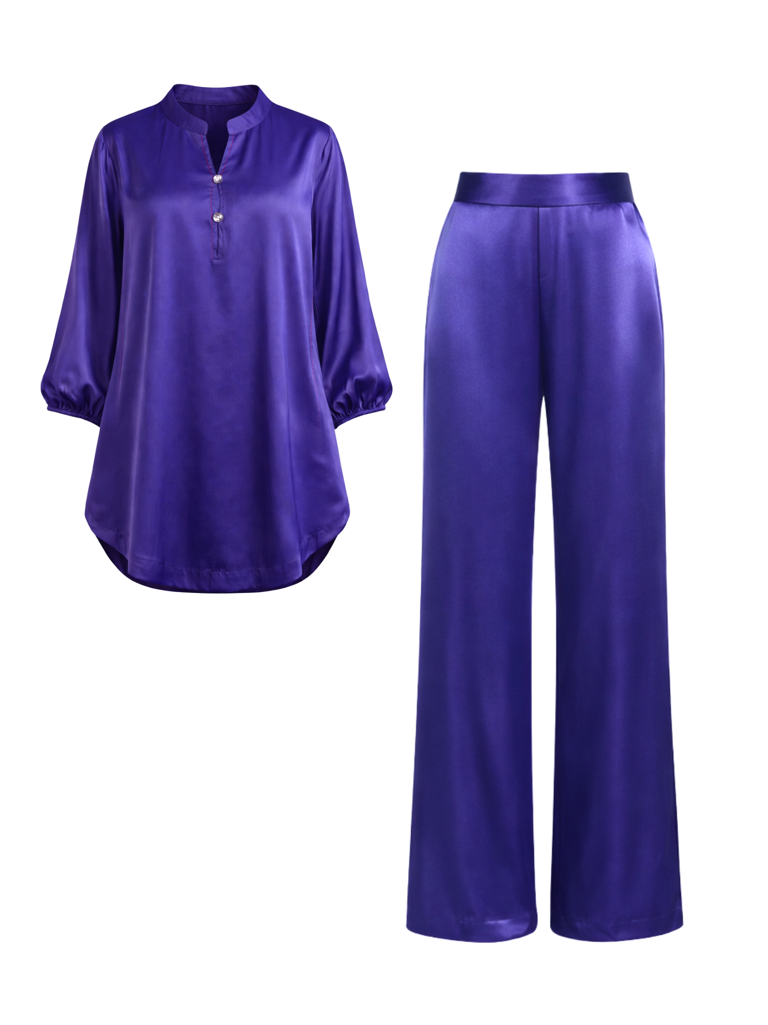 Satin Embroidered Tunic with Pants in Mystic Blue