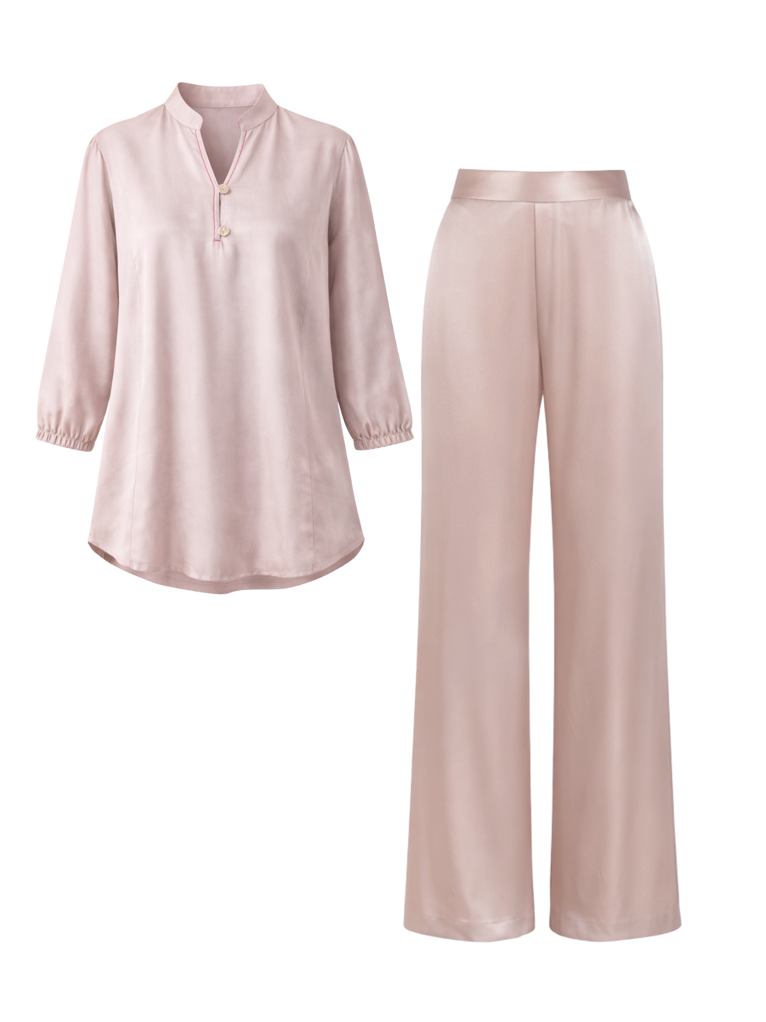 Satin Embroidered Tunic with Pants in Silver Taupe