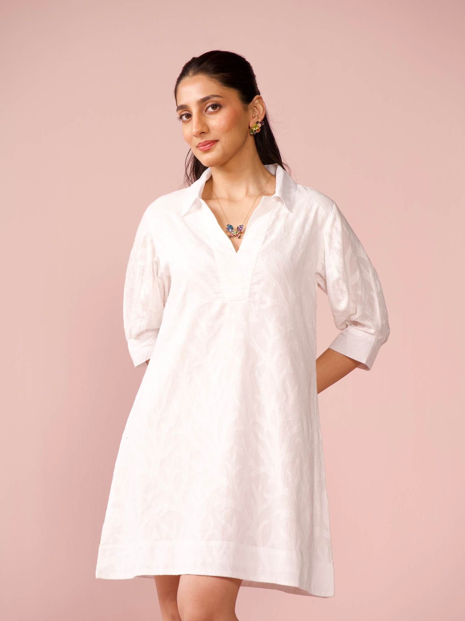 Seaside Cotton Jacquard Dress in Vanilla