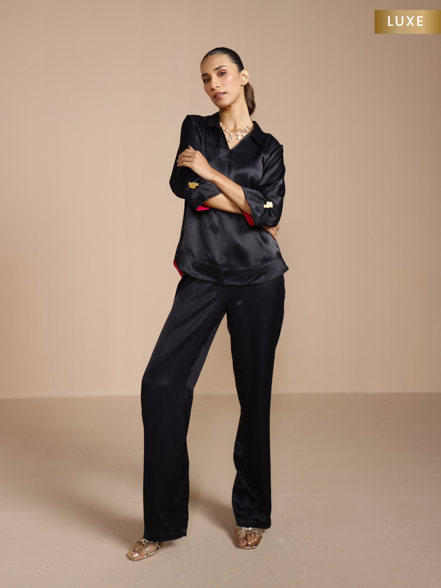 Satin Flowy Pants in Charcoal