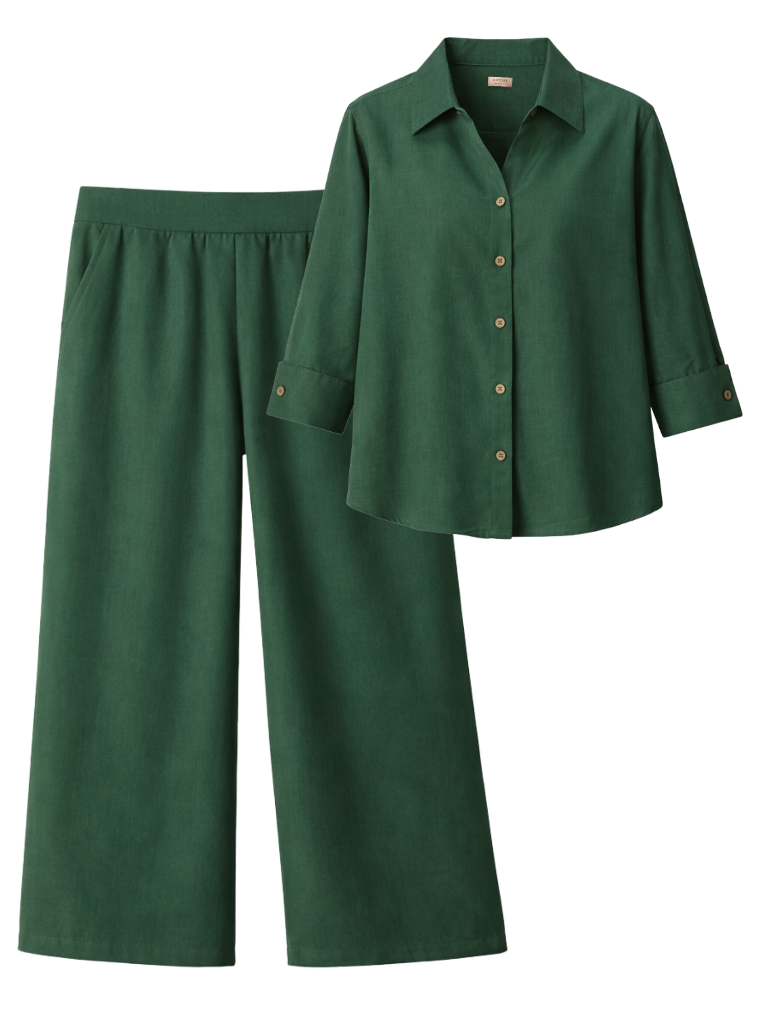 Linen Blend Relaxed Fit Co-ord Set in Forest Green