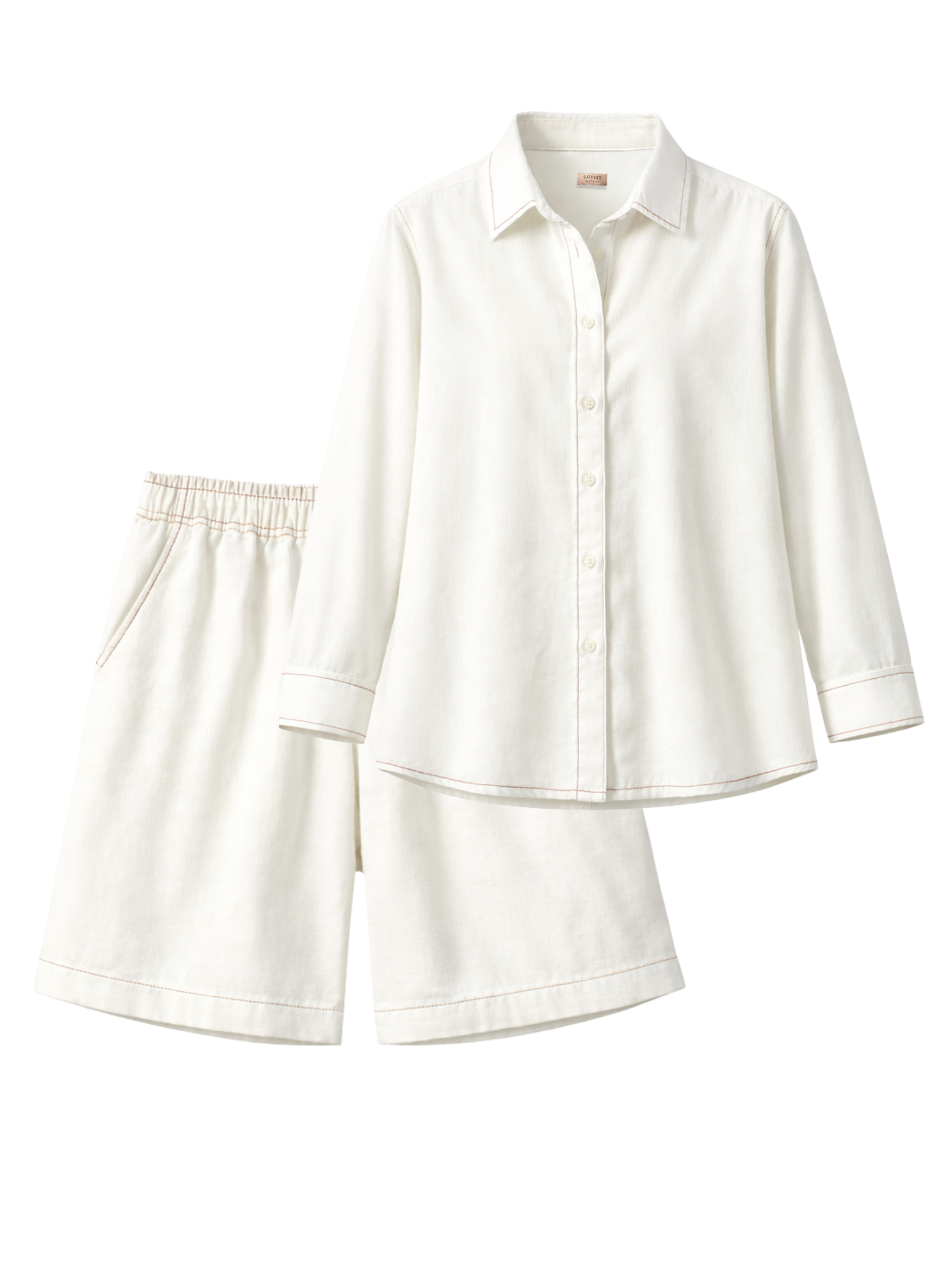 Linen blend Coord Set with Oversized Shirt & Shorts in Vanilla