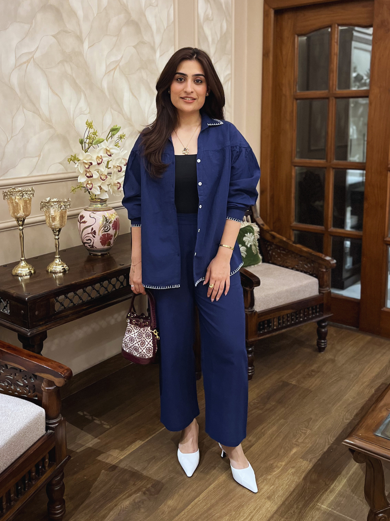 Premium Linen Co-ord Set in Navy Blue