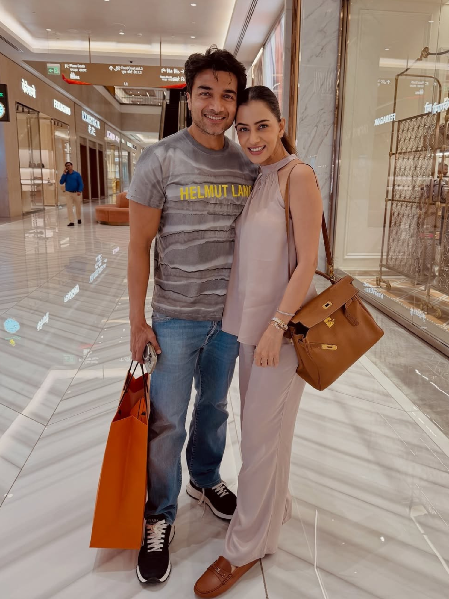 Smriti Khanna in custom Satin Halterneck Top in Silver Taupe