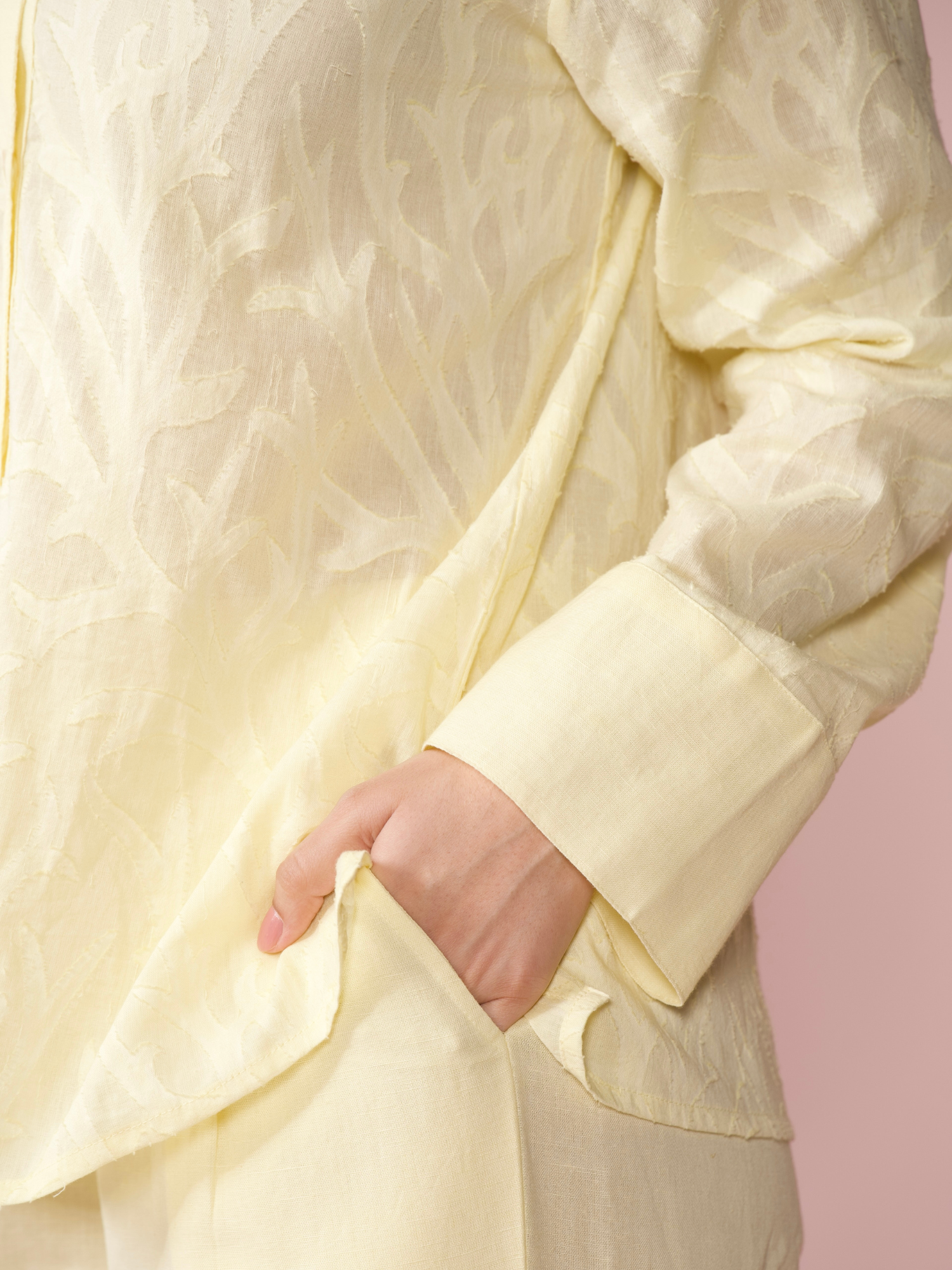 Seaside Linen Blend Jacquard Co-ord Set in Butter