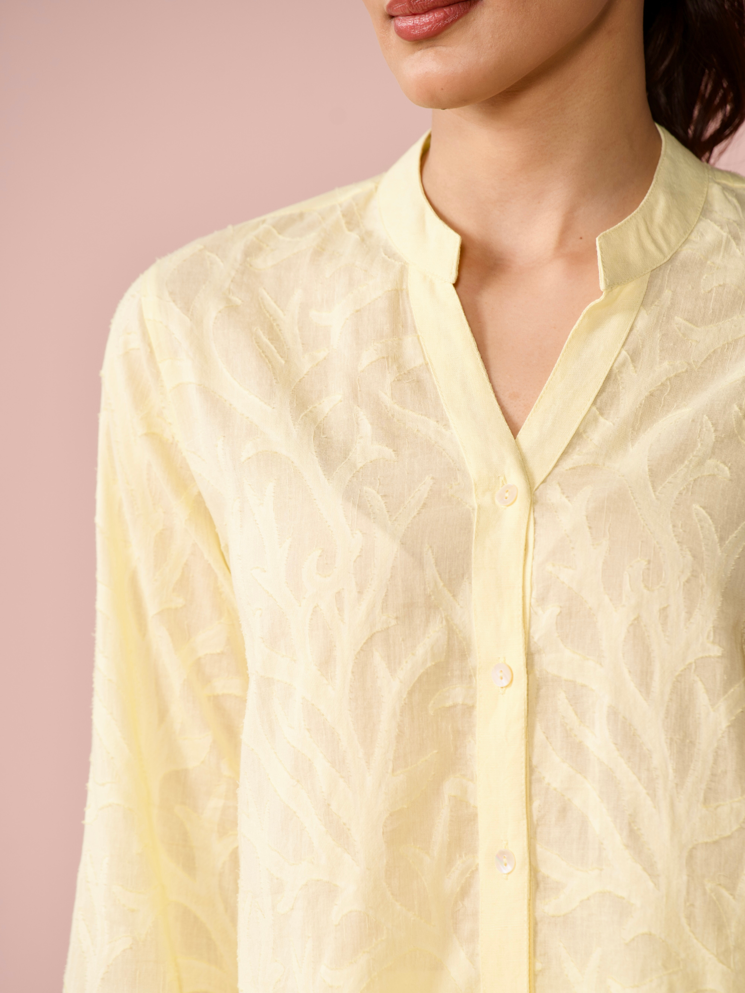 Seaside Linen Blend Jacquard Co-ord Set in Butter