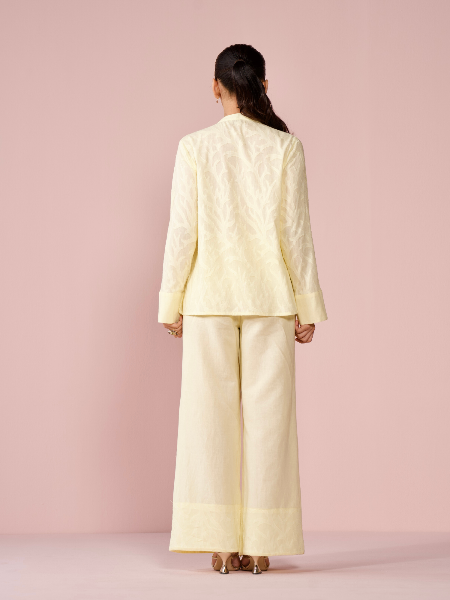Seaside Linen Blend Jacquard Co-ord Set in Butter
