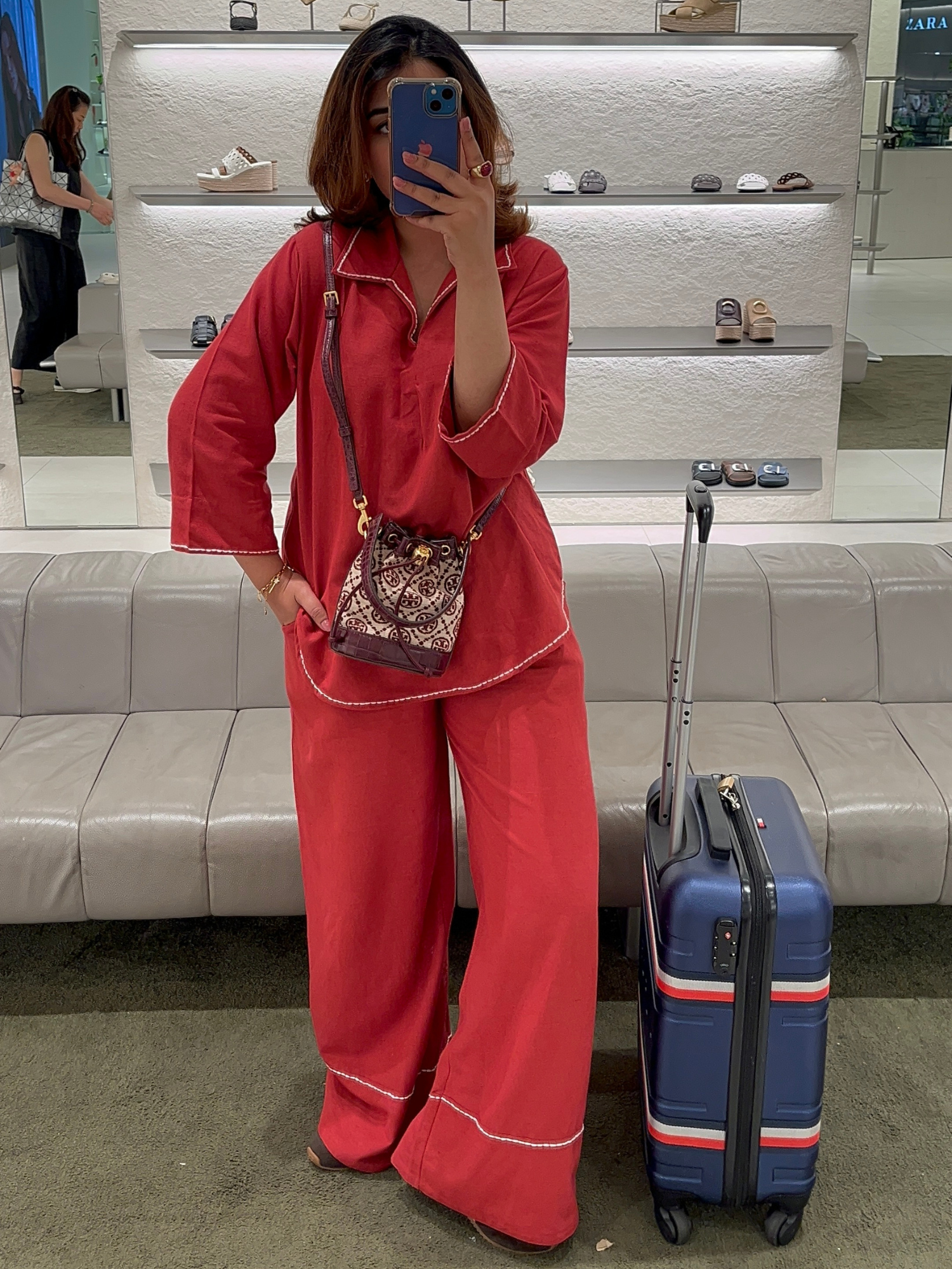 Linen Blend Skipper Collar Co-ord Set in Maroon