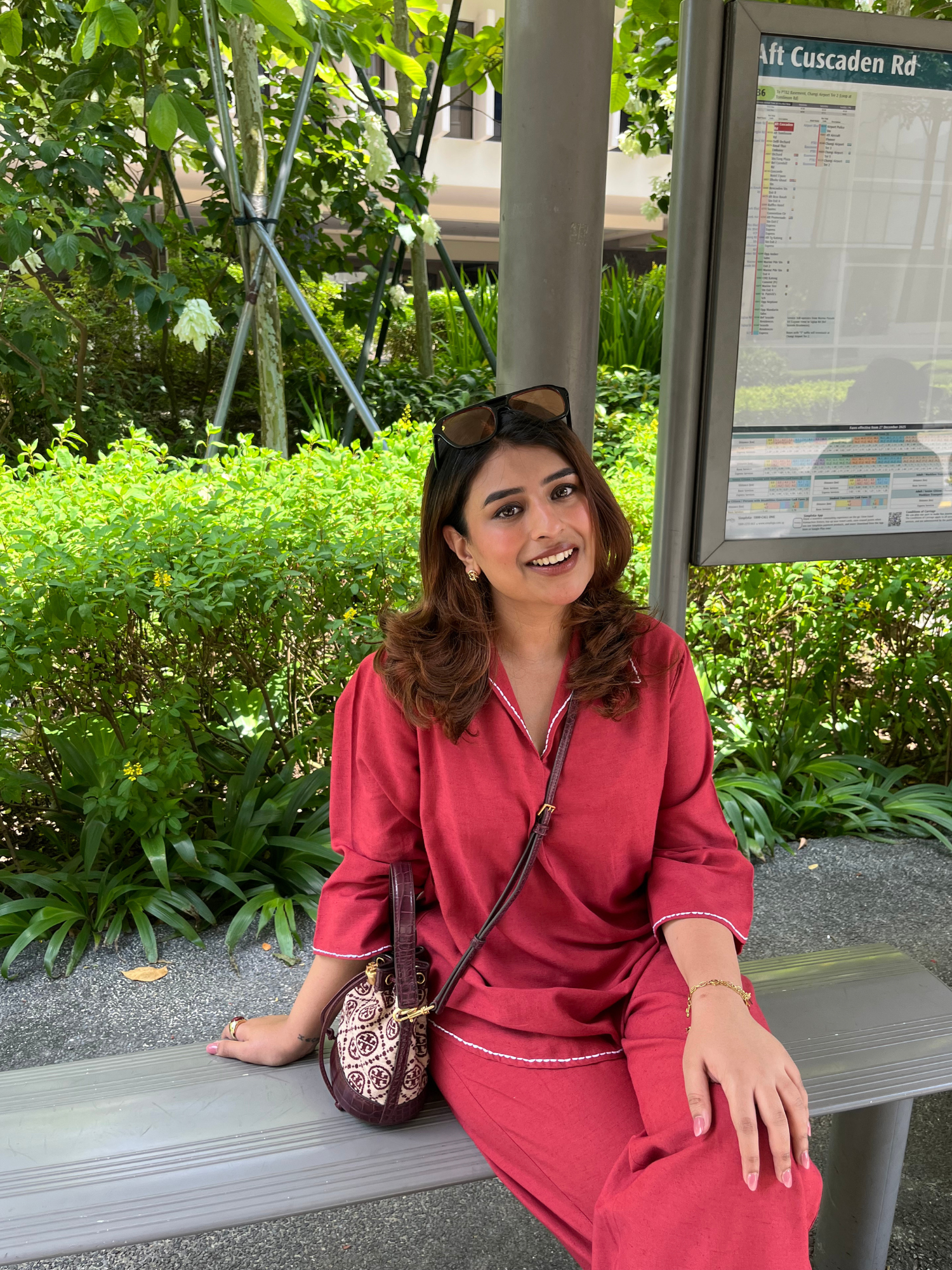 Linen Blend Skipper Collar Co-ord Set in Maroon