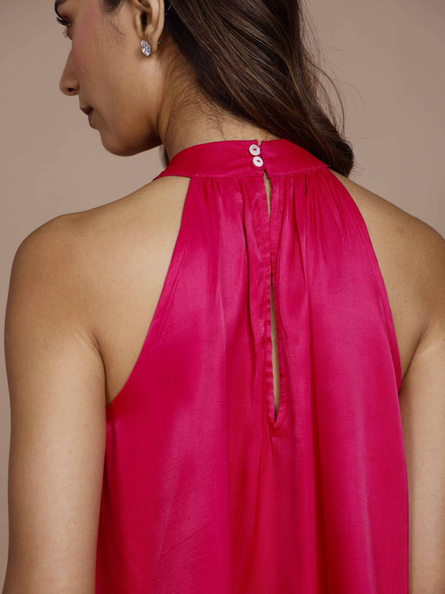 Satin Halterneck Top in Rani Pink