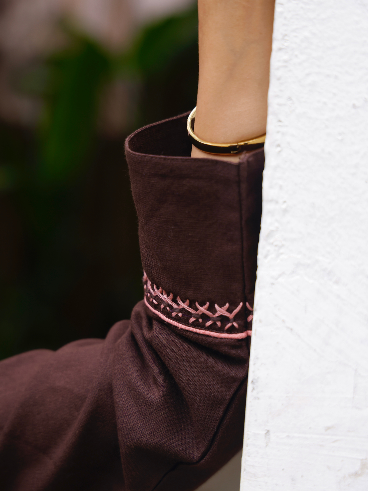 Cross-Stitch Linen Blend Co-ord Set in Espresso