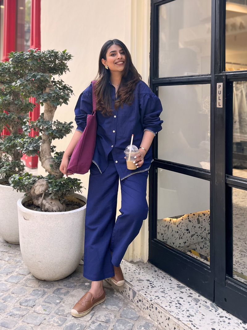 Custom Premium Linen Co-ord Set in Navy Blue