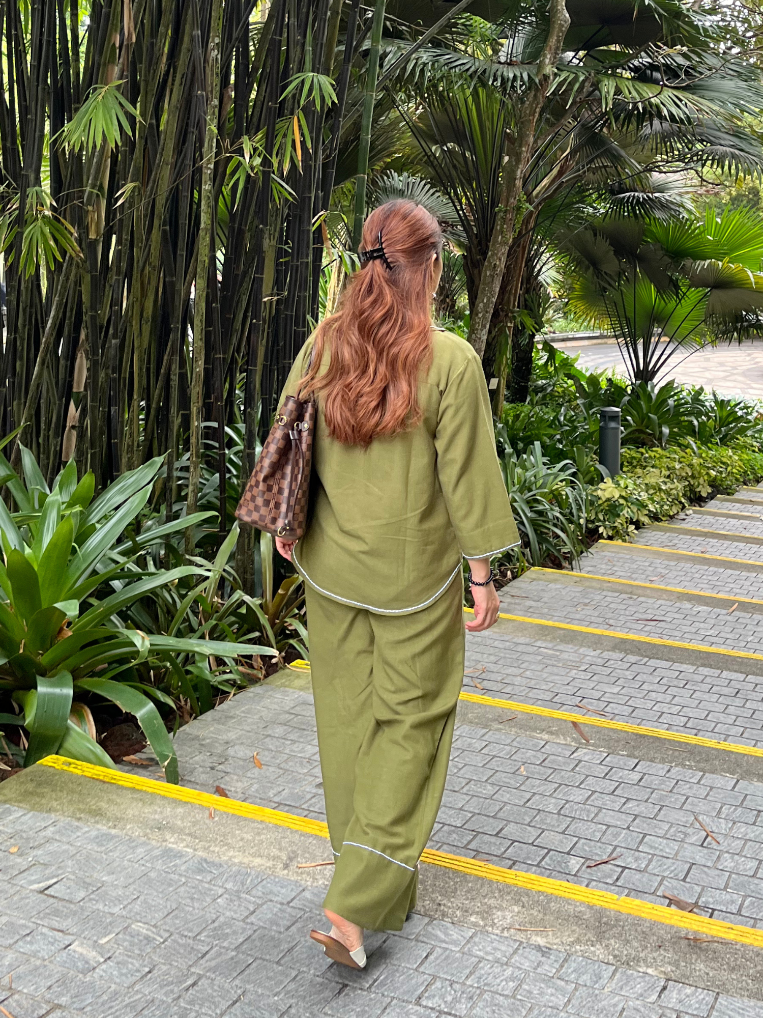 Linen Blend Skipper Collar Co-ord Set in Olive
