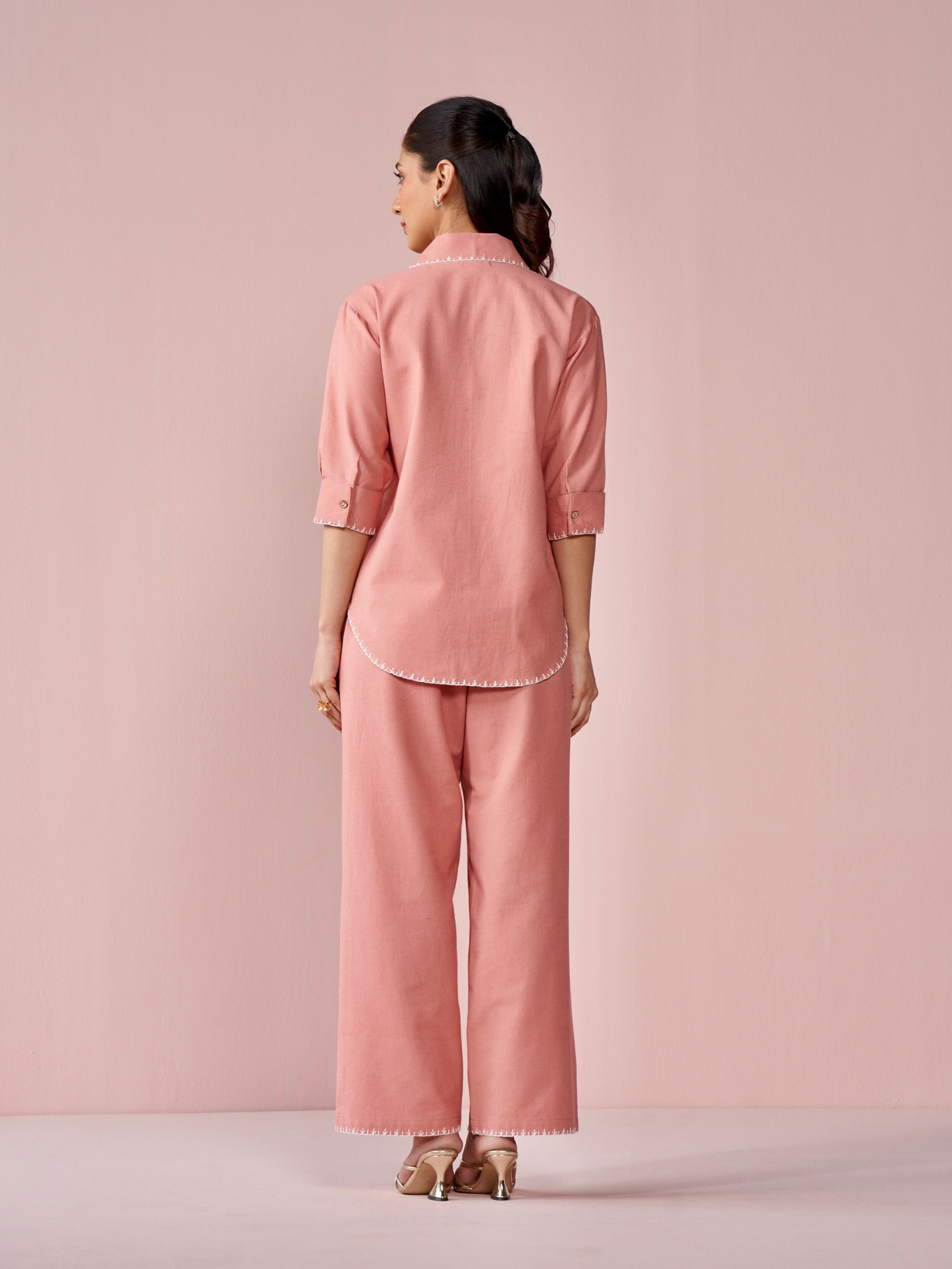 Linen Blend Relaxed Fit Co-ord Set in Rose