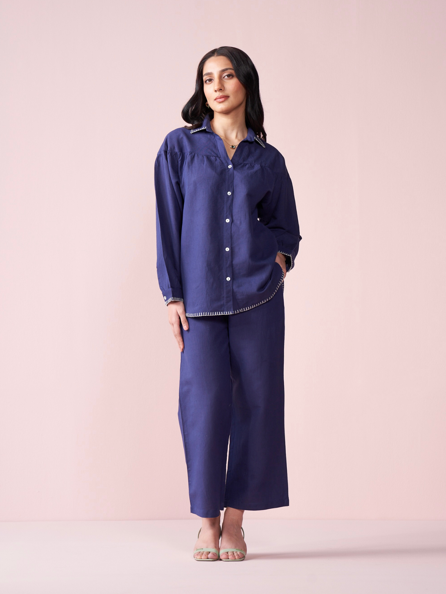 Premium Linen Co-ord Set in Navy Blue