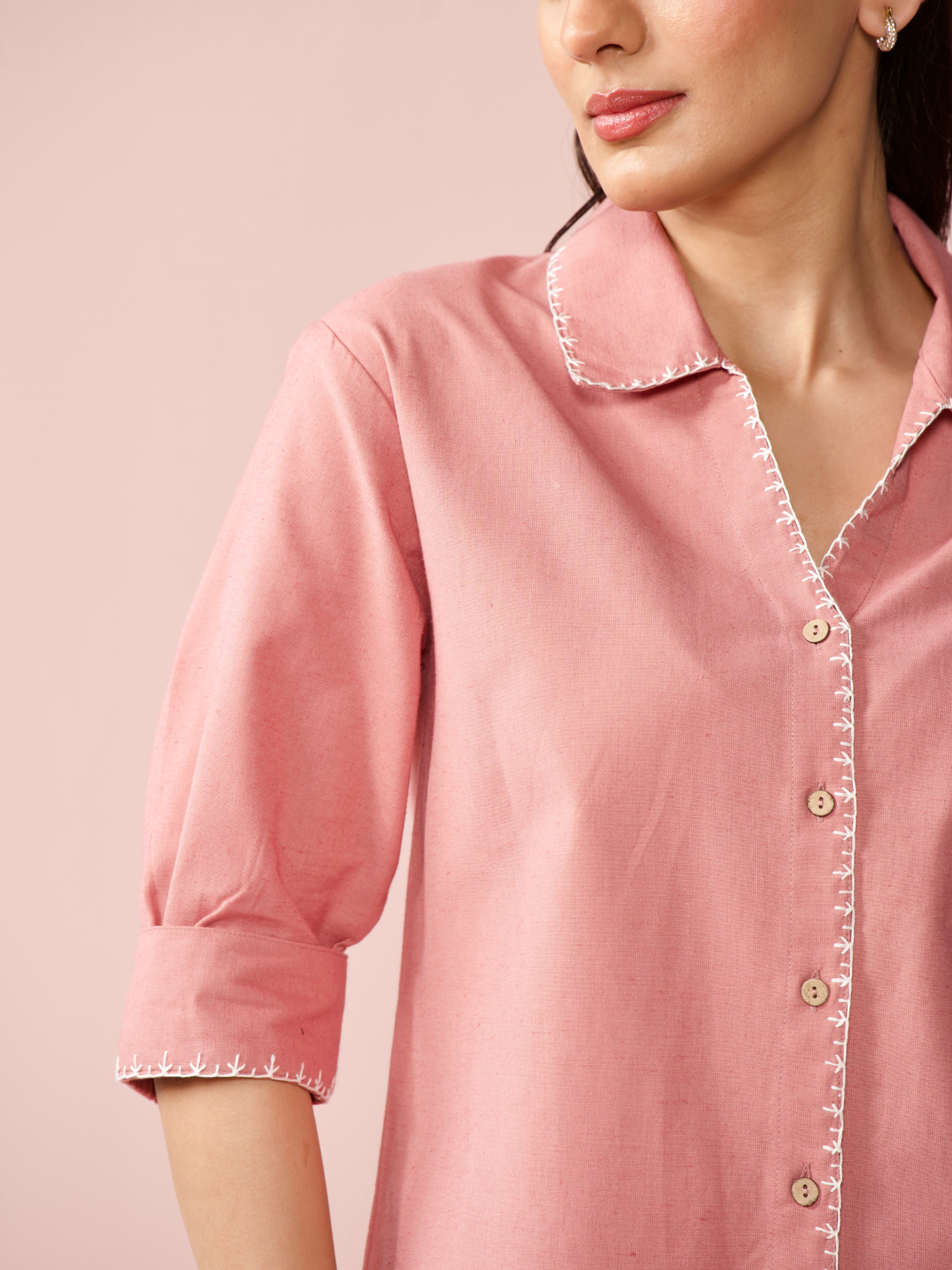 Linen Blend Relaxed Fit Co-ord Set in Rose