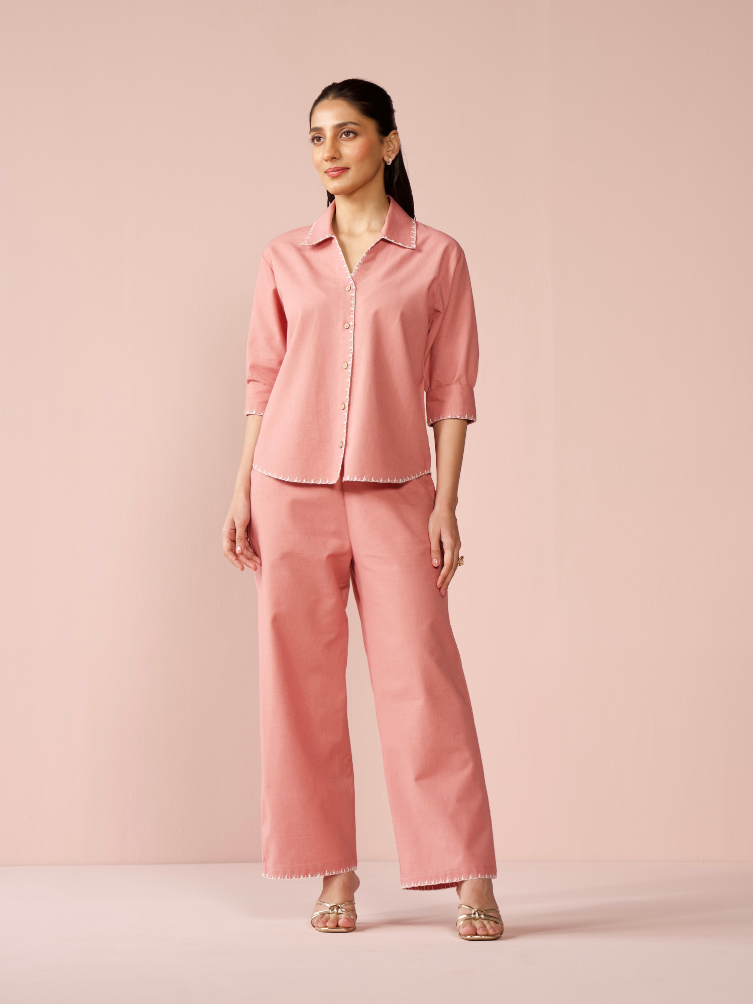 Linen Blend Relaxed Fit Co-ord Set in Rose