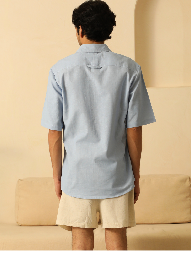 Half Sleeves Linen Shirt in Powder Blue
