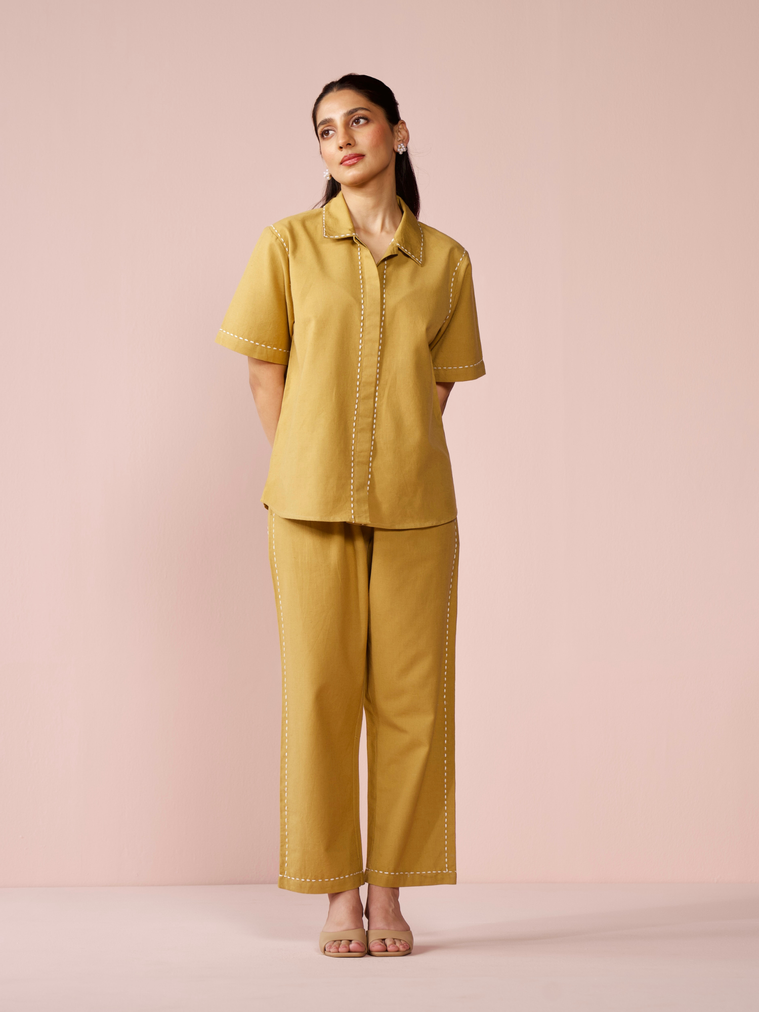 Drift Linen Blend Co-ord Set with Pants in Caramel
