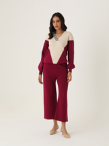 Organic Cotton Wool Knitted Lounge Pants in Maroon
