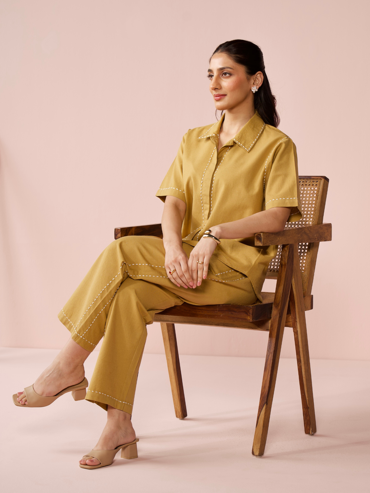 Drift Linen Blend Co-ord Set with Pants in Caramel
