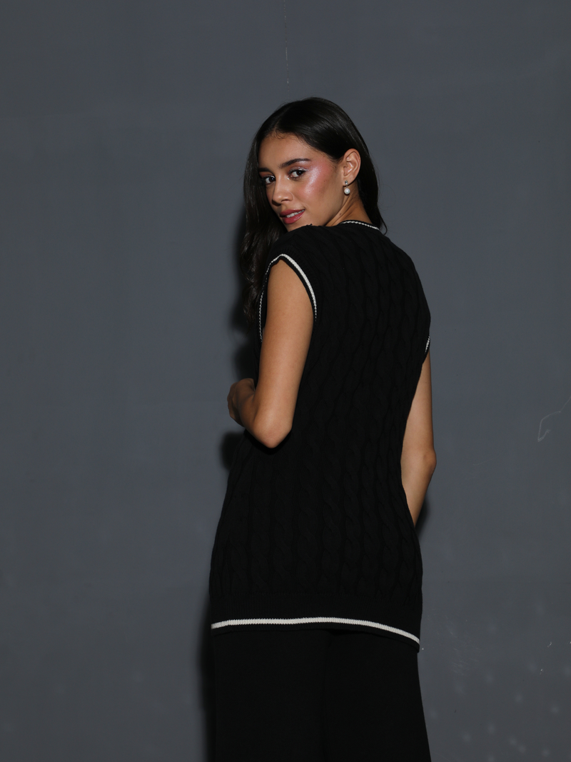 Knitted Vest Coord with Lounge Pants in Charcoal