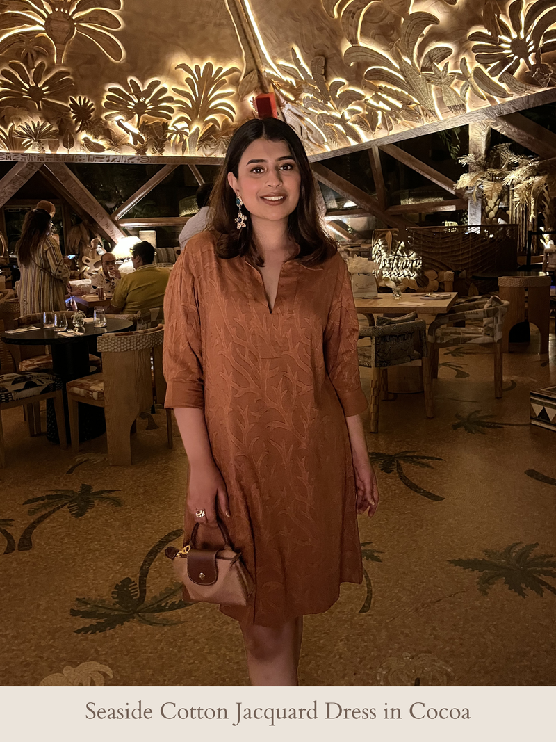 Seaside Cotton Jacquard Dress in Cocoa