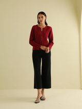 Lace Knit Button-Down Cardigan in Maroon