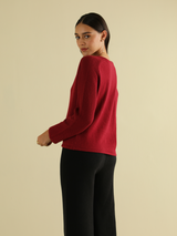 Lace Knit Button-Down Cardigan in Maroon