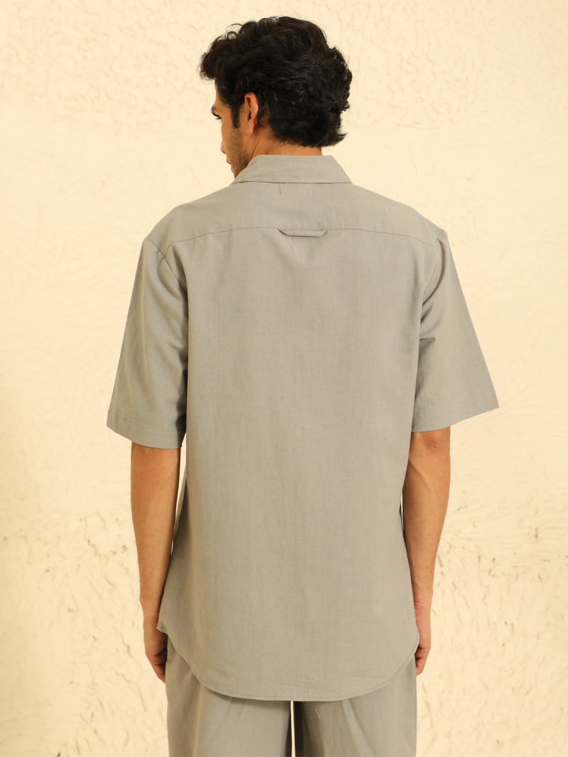 Half Sleeves Linen Shirt in Stone Grey