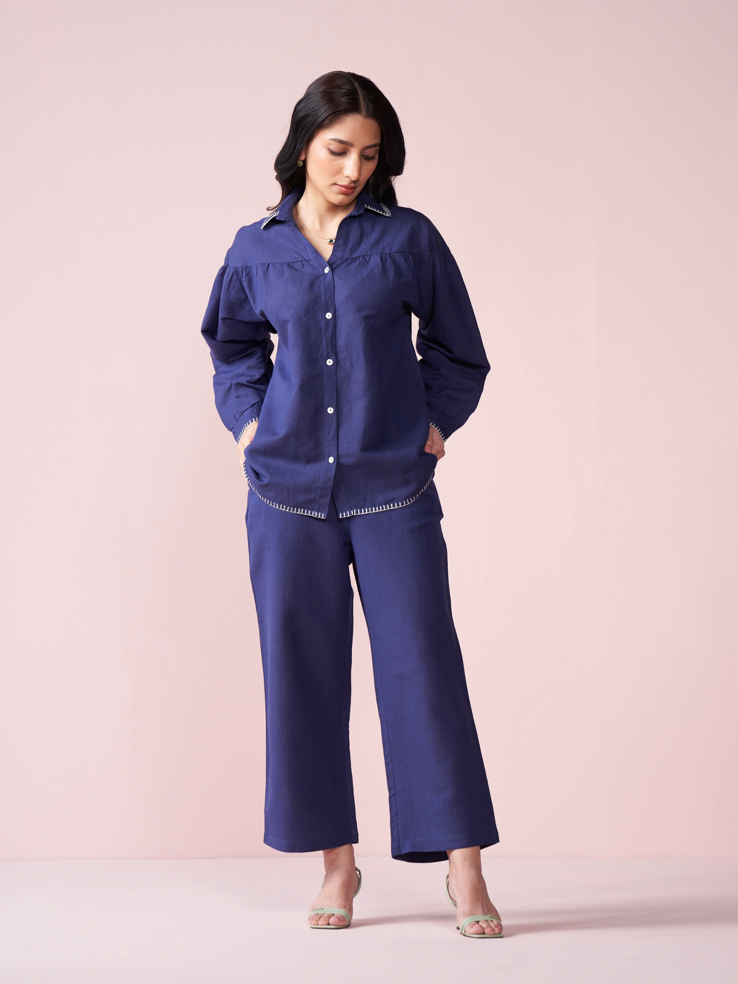 Premium Linen Co-ord Set in Navy Blue