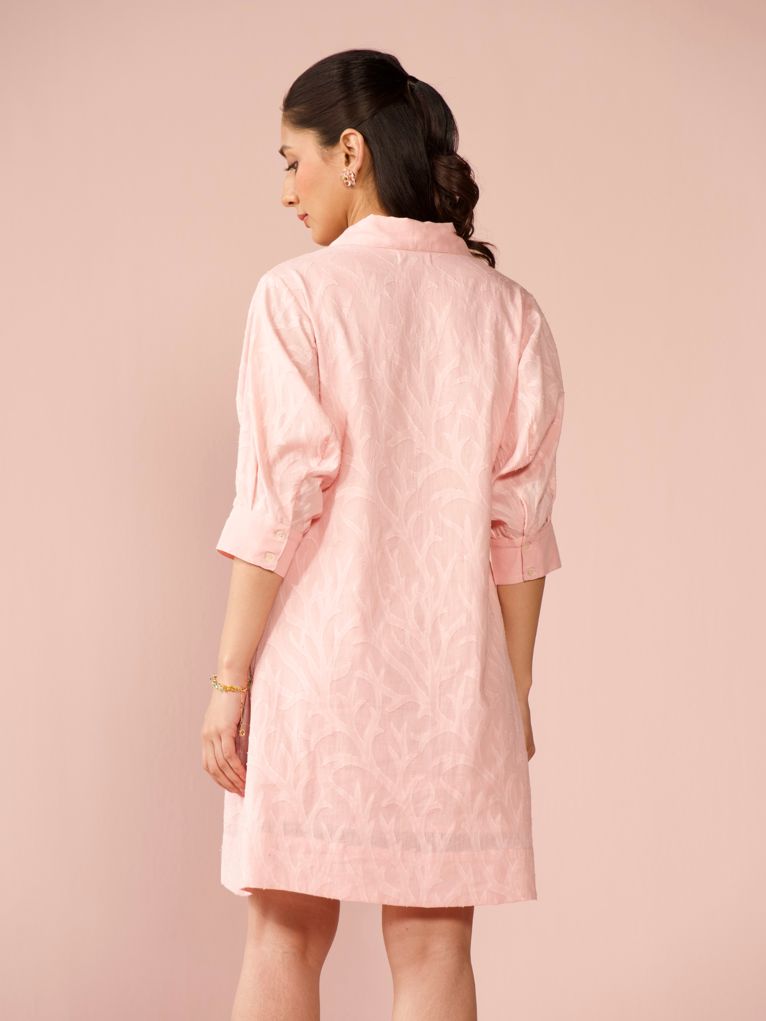 Seaside Cotton Jacquard Dress in Rose Pink