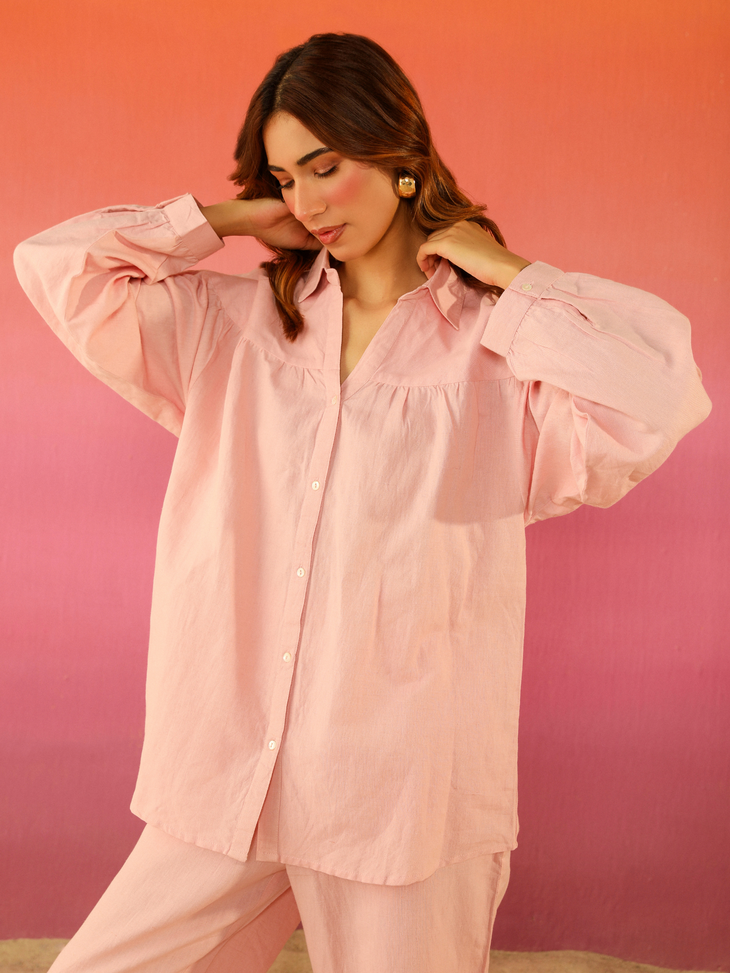 Premium Linen Co-ord Set in Rose Pink