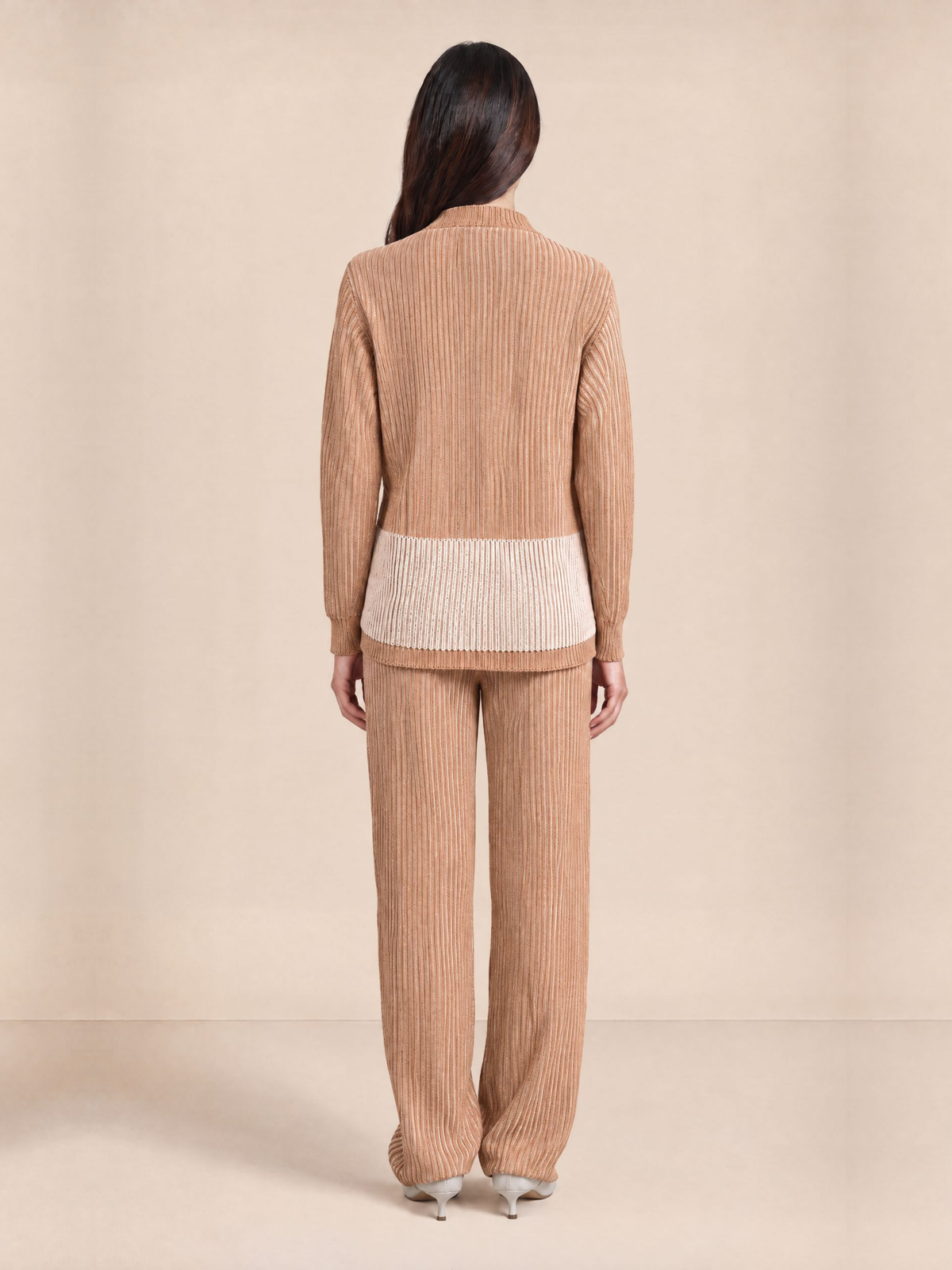Ribbed Button Down Cardigan with Pants in Mocha