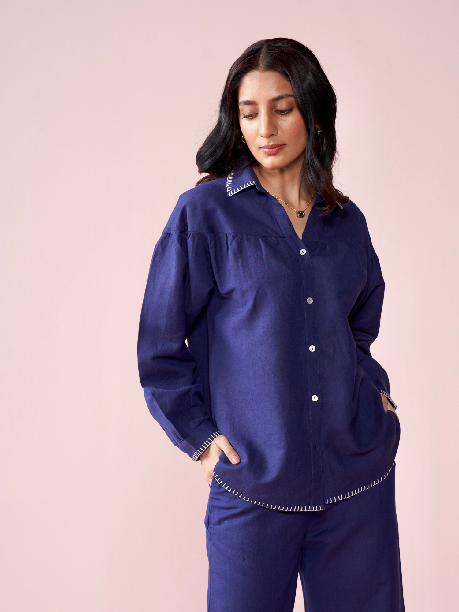 Premium Linen Co-ord Set in Navy Blue