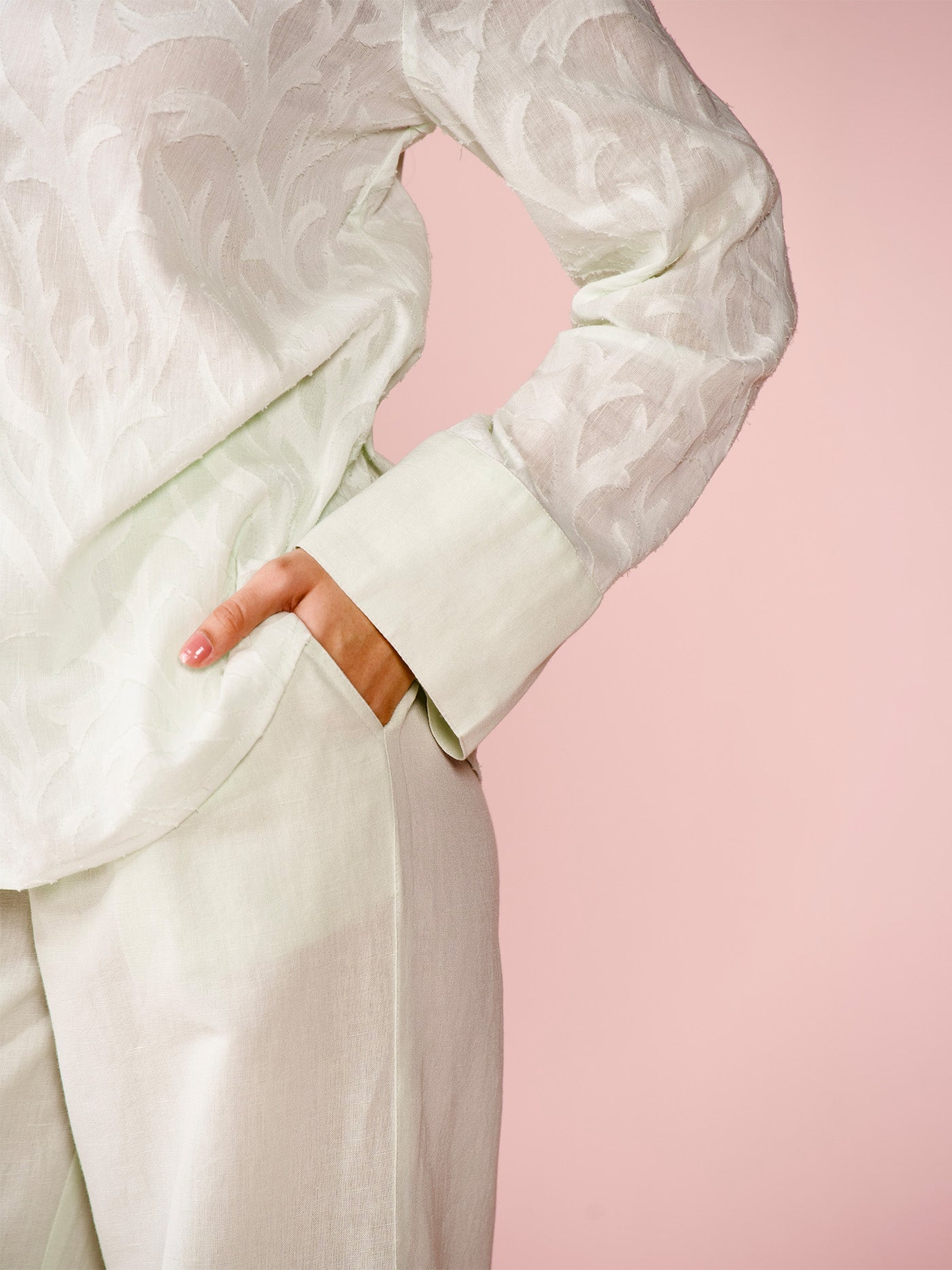 Seaside Linen Blend Jacquard Co-ord Set in Mint