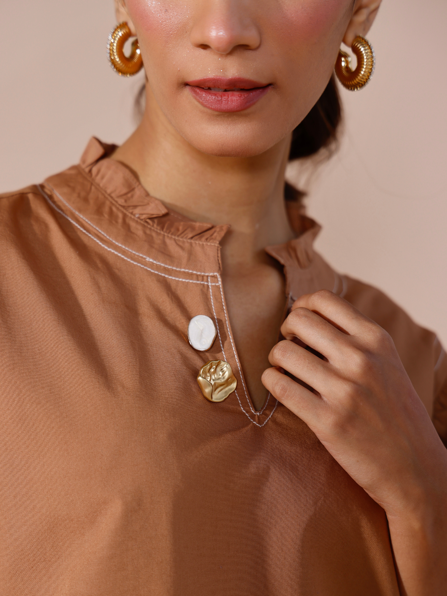Embellished Poplin Top in Mocha